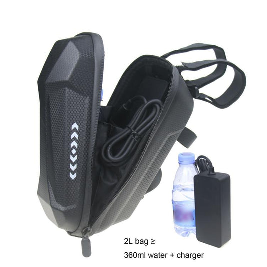 Waterproof handlebar storage bag, EVA hard shell, dark gray, front hanging with straps