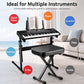 Black height-adjustable piano stool with padded seat and X-shaped stand