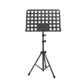 Black sheet music stand with perforated music tray and tripod base