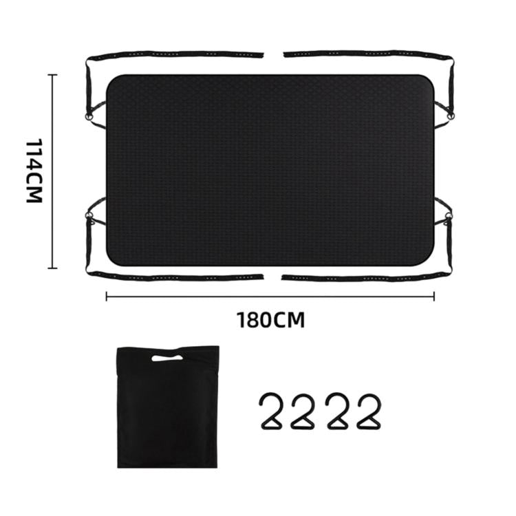 Black rear door sun shade cover, rectangular with grommets and tie straps, 180x114cm