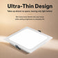 White square recessed LED panel downlight set into ceiling with trim ring