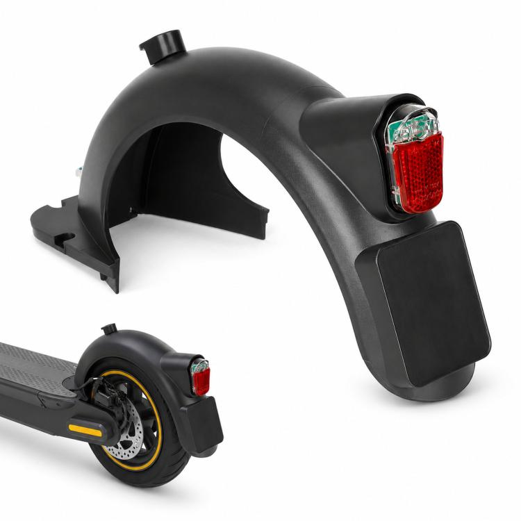 Rear scooter fender mudguard with red tail light and black mounting plate