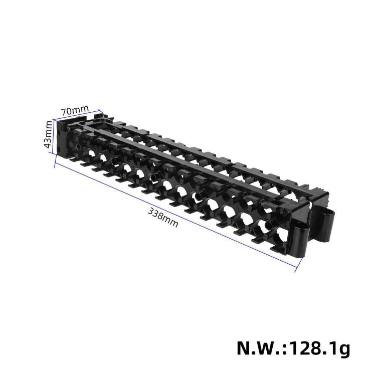 Black plastic battery cell holder spacer bracket with dimensions 331mm by 49mm