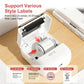 Thermal label printer open showing inner cutter and label roll placement