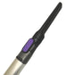 Long flat nozzle adapter on silver extension tube with purple button.