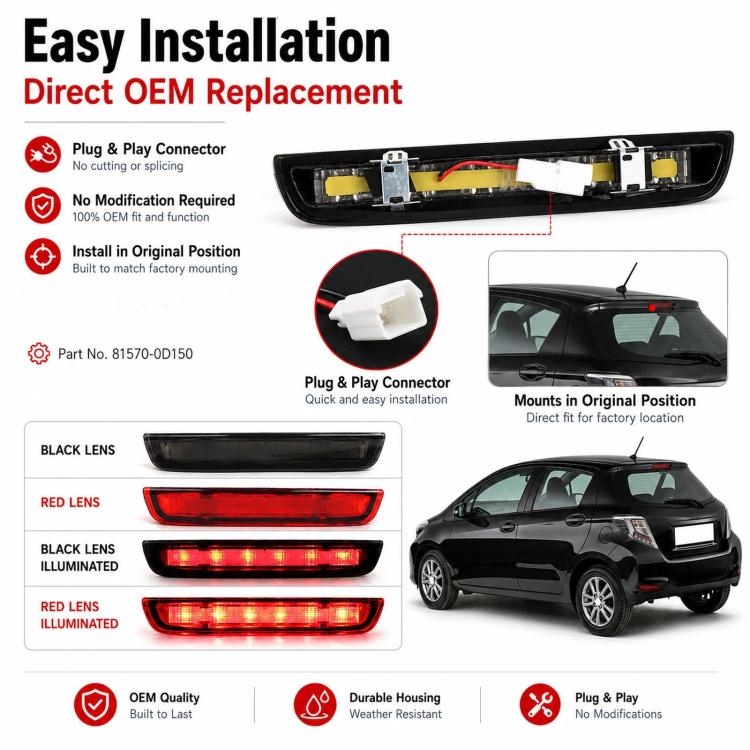 Rear high-mounted brake light with plug-and-play connector for OEM fit