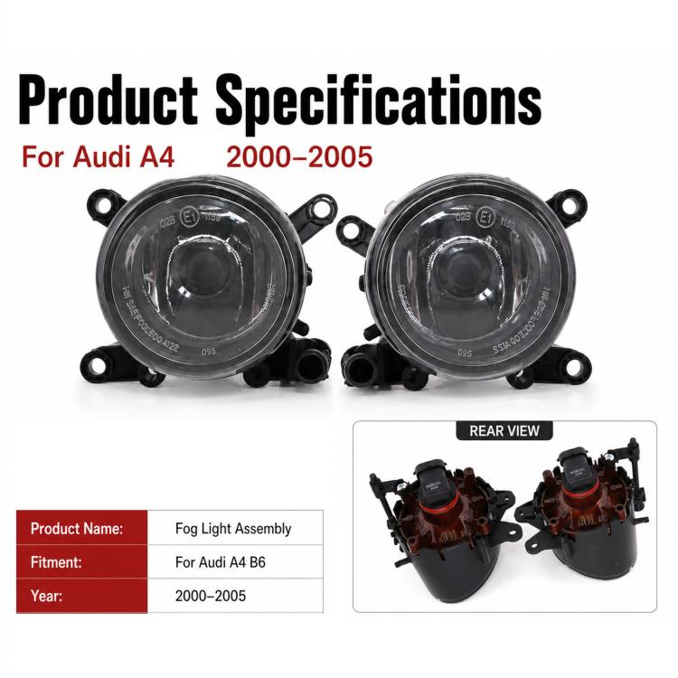 Pair of round fog light assemblies with clear lenses and black brackets