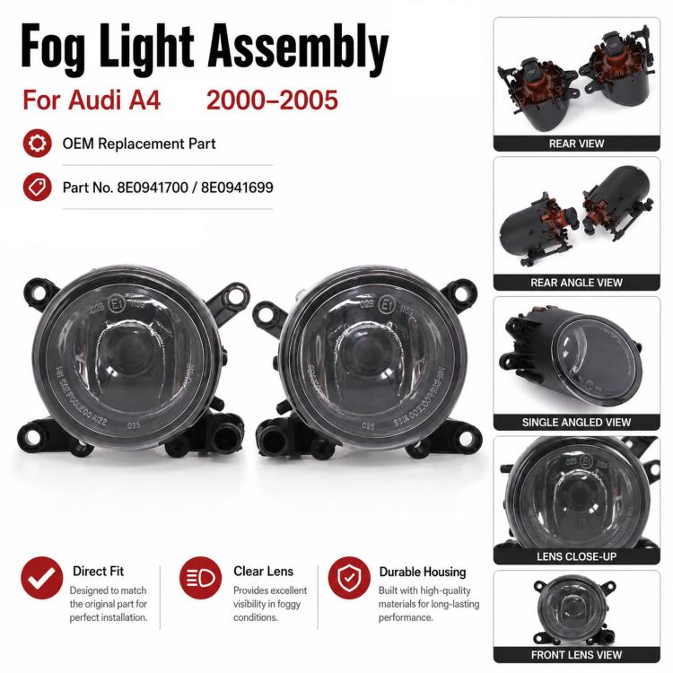 Fog light assembly pair with clear lenses and black housings