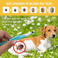 Retractable tick remover tool pen in light blue, loop tip near a pet’s fur