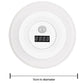 White round motion-sensing night light with dark digital clock screen and button switch