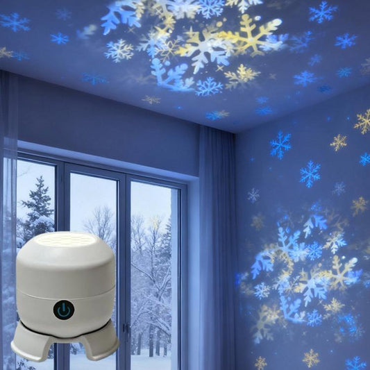 White LED projector light with dome head and three-foot base, power button visible