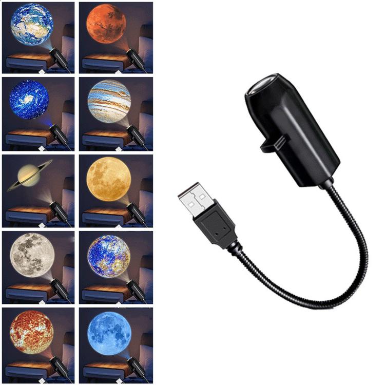 USB LED projector night lamp with planet slide set and dual USB connections