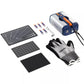 Ultrasonic cutter kit with base unit, cutting mats, blade tool, pair of work gloves