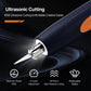 Ultrasonic cutting knife with blue handle and orange accent, metal blade tip