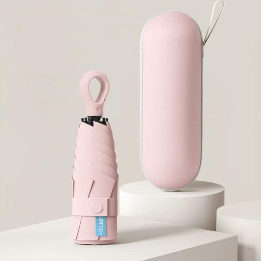 Pink 5-fold capsule umbrella with carrying case, closed canopy cover