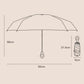 Portable 5-fold umbrella size diagram showing canopy, handle, and compact case