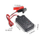 Automotive relay tester with black housing, red/black leads, and compact dimensions