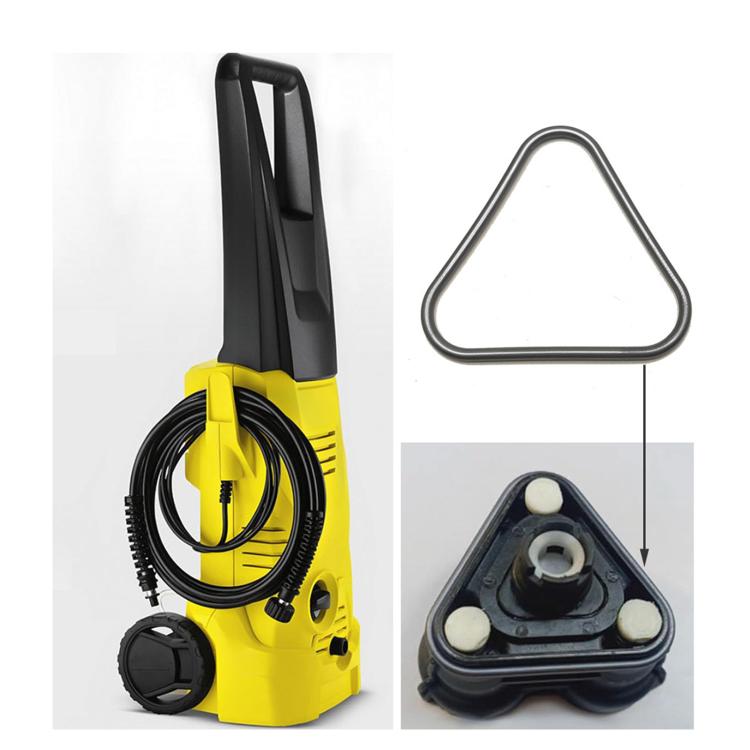 Triangular seal ring shown on a pressure washer base in a recess.