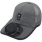 Dark gray mesh baseball cap with front solar fan module and curved protective visor