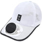 White breathable mesh baseball cap with front solar fan module and protective brim