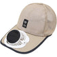 Beige mesh baseball cap with front fan module and black-edged curved brim