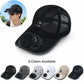 Black mesh cooling fan baseball hat with curved brim and side profile view