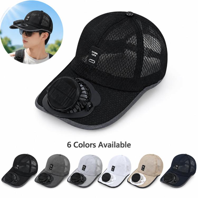 Black mesh cooling fan baseball hat with curved brim and side profile view