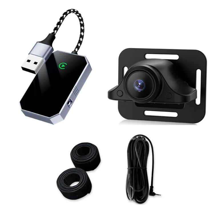 Car baby monitor camera kit with black camera, mounting bracket, USB cable and wires