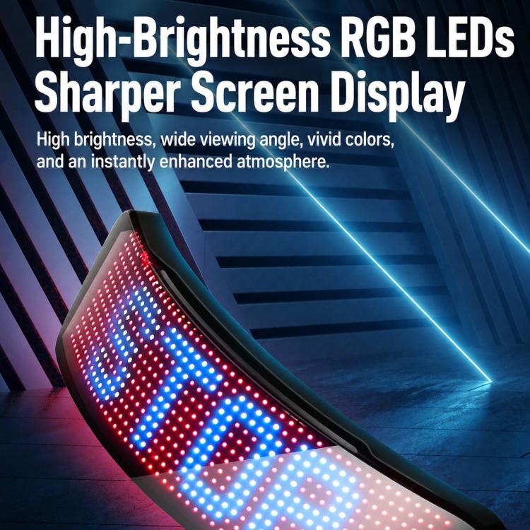 Curved RGB LED display screen with bright dot-matrix pattern