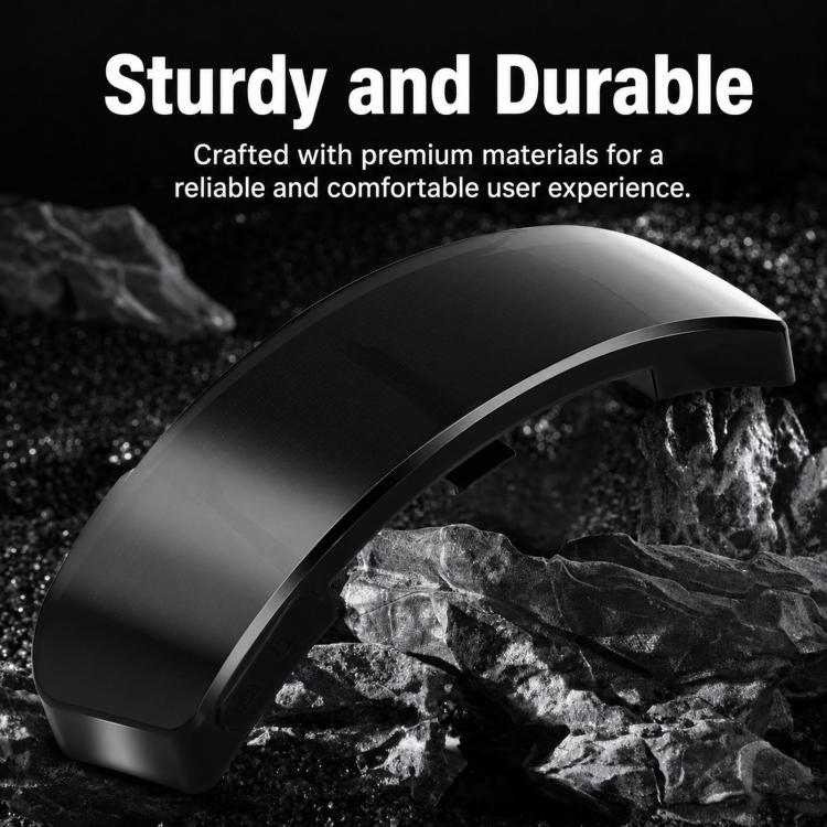Durable black LED helmet display frame on rugged stones