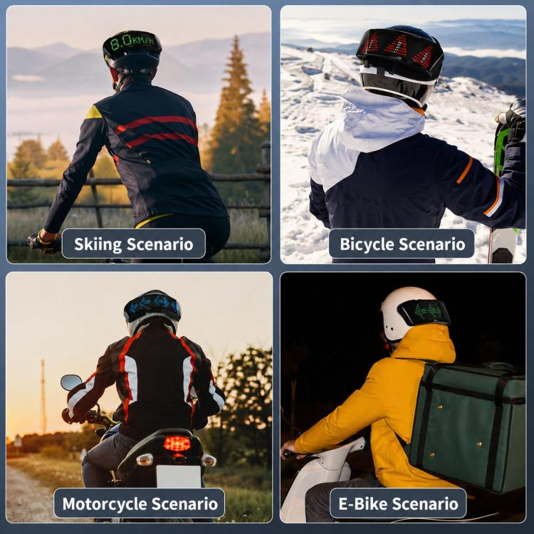 LED helmet display screen used across multiple riding and outdoor scenarios