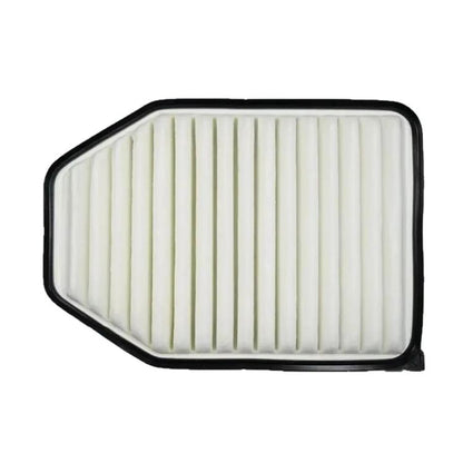 Car air filter element with white pleated media and black perimeter frame