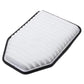 Car air filter element with white pleated filter panel in black frame