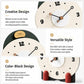 Clock design feature panels with illustrated dial, side pegs, and frame