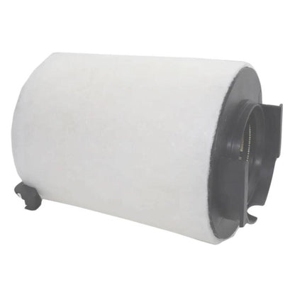 Cabin air filter cartridge with white filter media and black plastic end caps