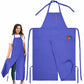 Blue split-leg canvas work apron with halter neck, front pockets, and leg straps