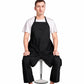 Black split-leg canvas work apron with halter neck, front pocket, and leg straps