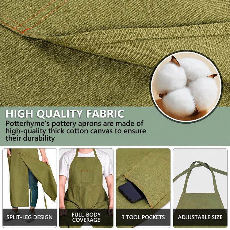 Green canvas fabric close-up for work apron, thick cotton canvas texture