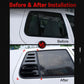 Triangular louver window decal shown in after view on car side window