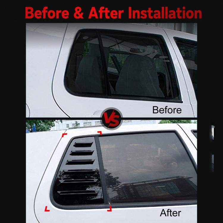 Triangular louver window decal shown in after view on car side window