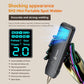 Black mini handheld spot welder with glowing blue digital display and two welding tips