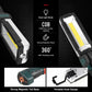 Dual-mode work light with magnetic base and rotating hook, shown from multiple angles.