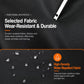 Water-repellent backpack fabric close-up with textured surface and droplets