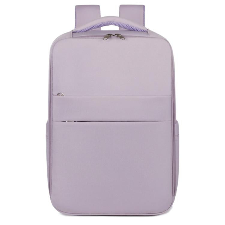 Lavender travel laptop backpack with top handle and front zip pocket