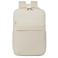 Beige travel laptop backpack with top handle and front zip compartment