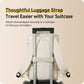 Beige travel laptop backpack with luggage strap for attaching to a suitcase