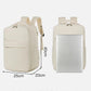 Beige travel laptop backpack shown front and back with compact carry-on size