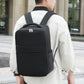 Black travel laptop backpack with front zipper pocket and adjustable shoulder straps