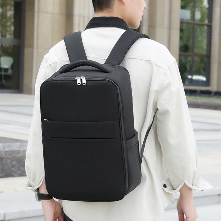 Black travel laptop backpack with front zipper pocket and adjustable shoulder straps