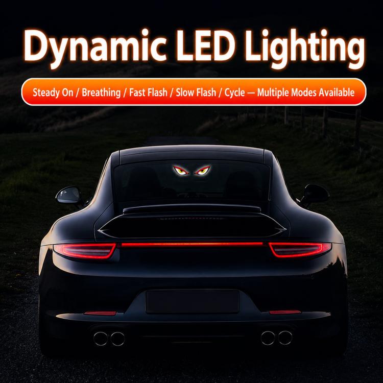 Solar car window warning light on rear window, blinking eye panel with 3 suction cups